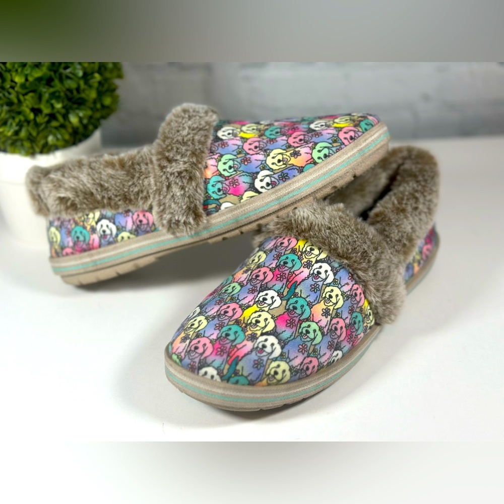 BOBS Skechers Womens Memory Foam Puppy Dog Furry Slippers Size 8.5 Slip On